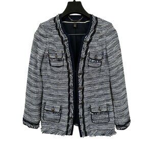 White House Black Market Size 4 Women's Tweed Blazer Jacket Blue & Black Career